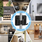 4 Pack Mop and Broom Holder Wall Mount - Stainless Steel Broom Mop Hanger - Wall Mounted Garden Tool Rack Organizer for Closet Garage Laundry Room Kitchen Decor (Black)