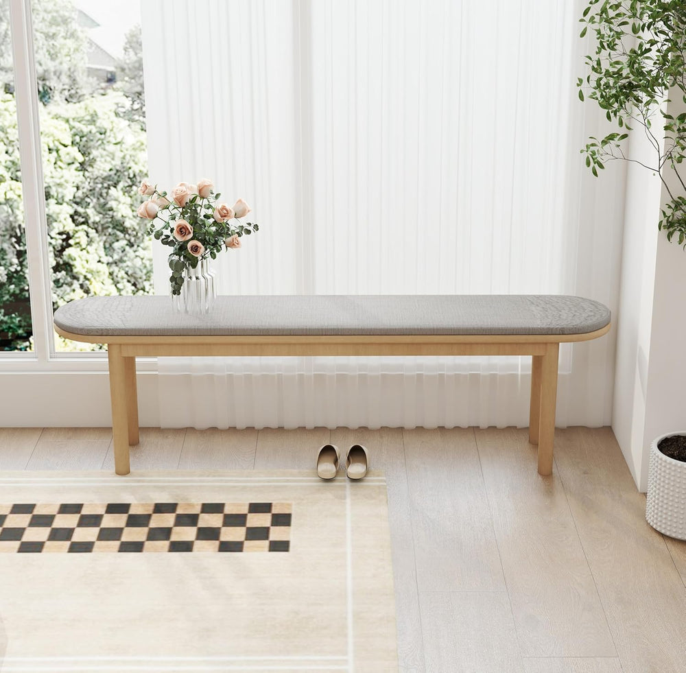 63" Dining Bench Rubber Wood for 6-8 Person,Bedroom Bench,Window Bench,E...