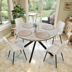47.2" 5-Piece Round Dining Table Set for 4, Modern Wood Dining Table with 4 Upholstered Chairs, Kitchen & Dining Room Table Set with Metal Base for Apartment, Small Space, Grey Table+4 Beige Chairs