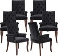 Upholstered Tufted Chenille Dining Chairs with Arms & Nailhead Trim – Solid Wood Frame & Legs, Modern Farmhouse for Dining, Kitchen & Living Room (Set of 6, Charcoal Gray)