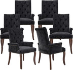Upholstered Tufted Chenille Dining Chairs with Arms & Nailhead Trim – Solid Wood Frame & Legs, Modern Farmhouse for Dining, Kitchen & Living Room (Set of 6, Charcoal Gray)