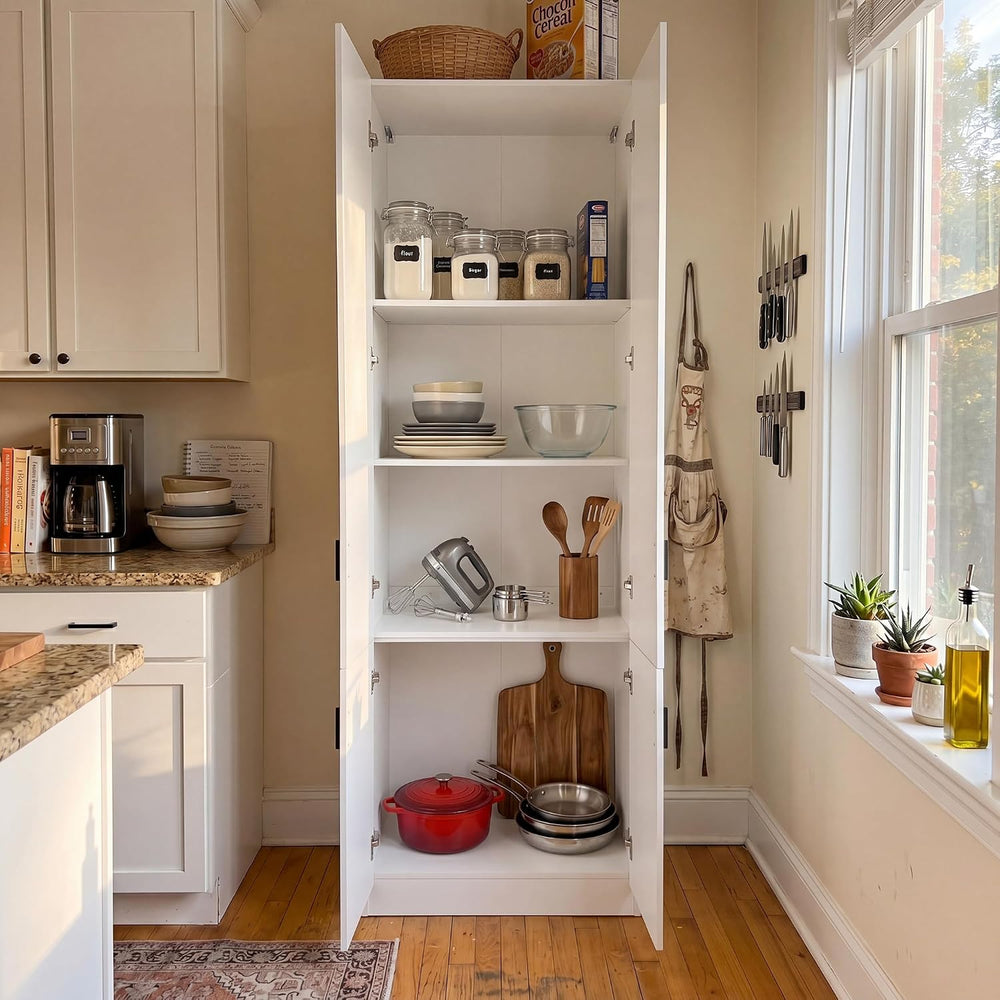 AGOTENI 94.5”H Tall Kitchen Pantry Cabinet with 4 Doors & 4 Shelves, Mode...