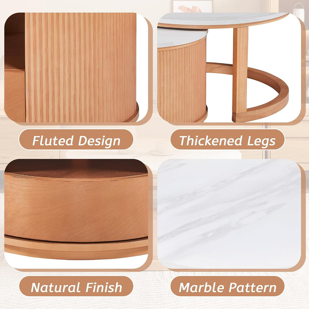 28" Marble Veneer MDF Nesting End Table, Nesting End Tables with Tiered ...