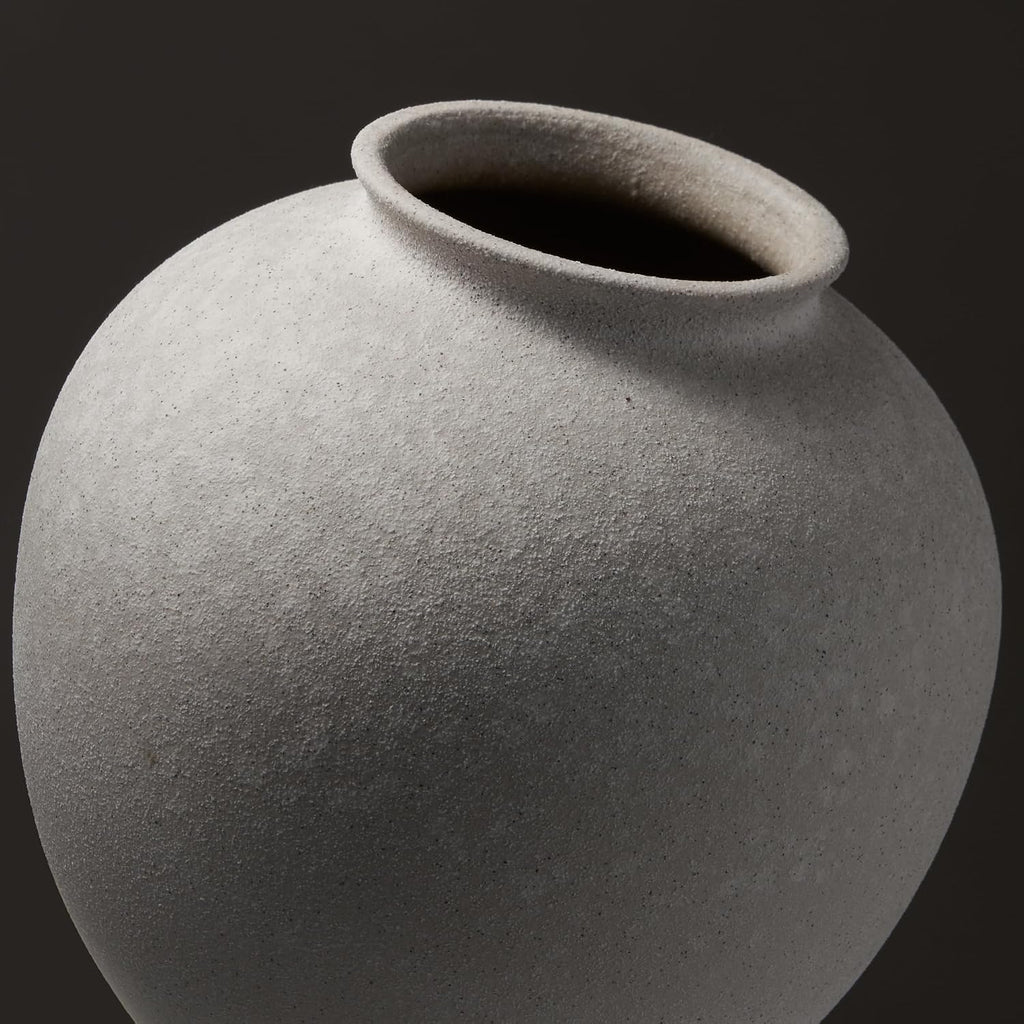 7.8 Inch White Ceramic Vase, Rustic Farmhouse Décor | Round stone-look finish, fits dried flowers, greenery, table centerpieces, weddings, holidays, bathroom, and entryway