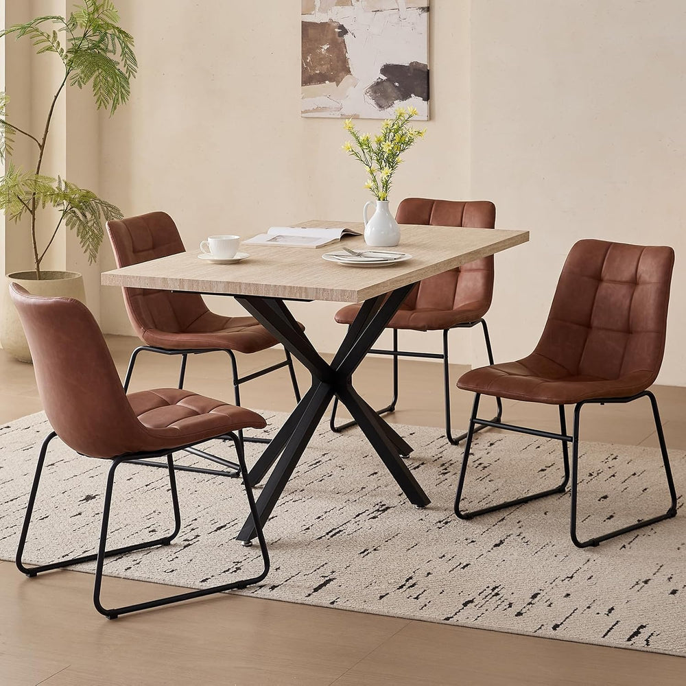 Dining Chairs Set of 4 Faux Leather Cushion Kitchen Chair, Brown | Synthetic ...