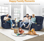 Loveseat Recliner Sofa Set, Flip Middle Backrest Design 3 Seater Reclining Sofa and Single Oversized Recliner Chair, Manual Couches for Living Room/RV (Blue, 3+1)