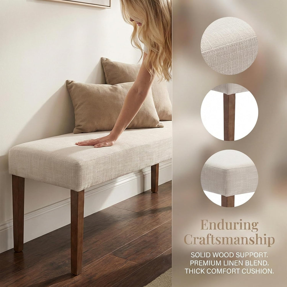 HNY Farmhouse Upholstered Dining Bench Seat, 45" Linen Entryway Bench wi...