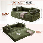 Antetek Modular Couch Bed, Convertible Folding Plush Corduroy Comfy Floor Compression Loveseat Sleeper Sofa Couch, King Size Bed for Guest Room Living Room Bedroom, No Assembly Required, Green