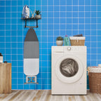 TJ.MOREE Ironing Board Hanger Wall Mount - Laundry Room Iron and Ironing Board Holder, Metal Wall Mount with Large Storage Black Wooden Base Basket and Removable Hook(Black)
