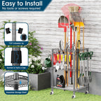 T1 Garden Tool Organizer（with Lockable Wheels） Heavy Duty Garage Tool Storage for Yard，Shed，Outdoor and Lawn，Freestanding Tool Organizers and Storage UP to 50 Tools，Grey with Anti-Tip Device