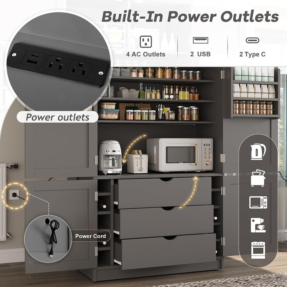 Merax Kitchen Pantry Storage Cabinet, Freestanding Buffet Cabinet with Microw...