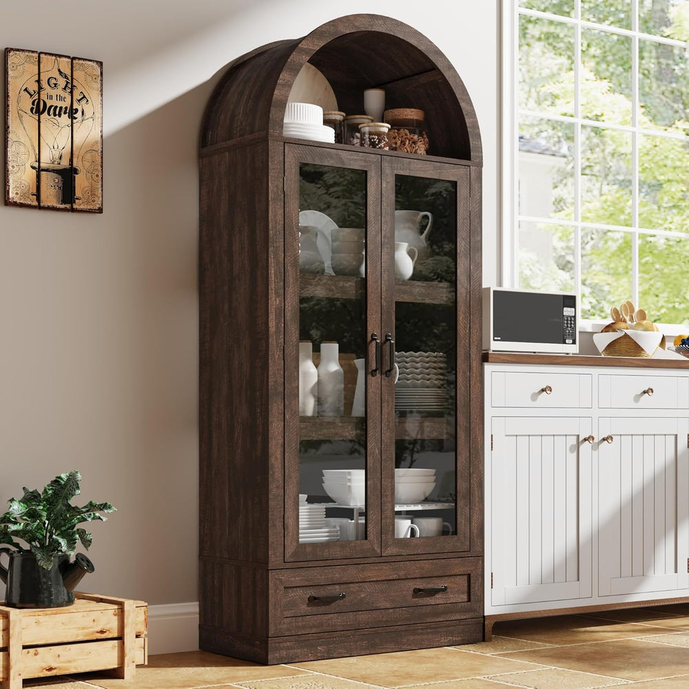 75" Tall Arched Kitchen Pantry Cabinet w Load-Bearing Steel Pipe,Modern ...