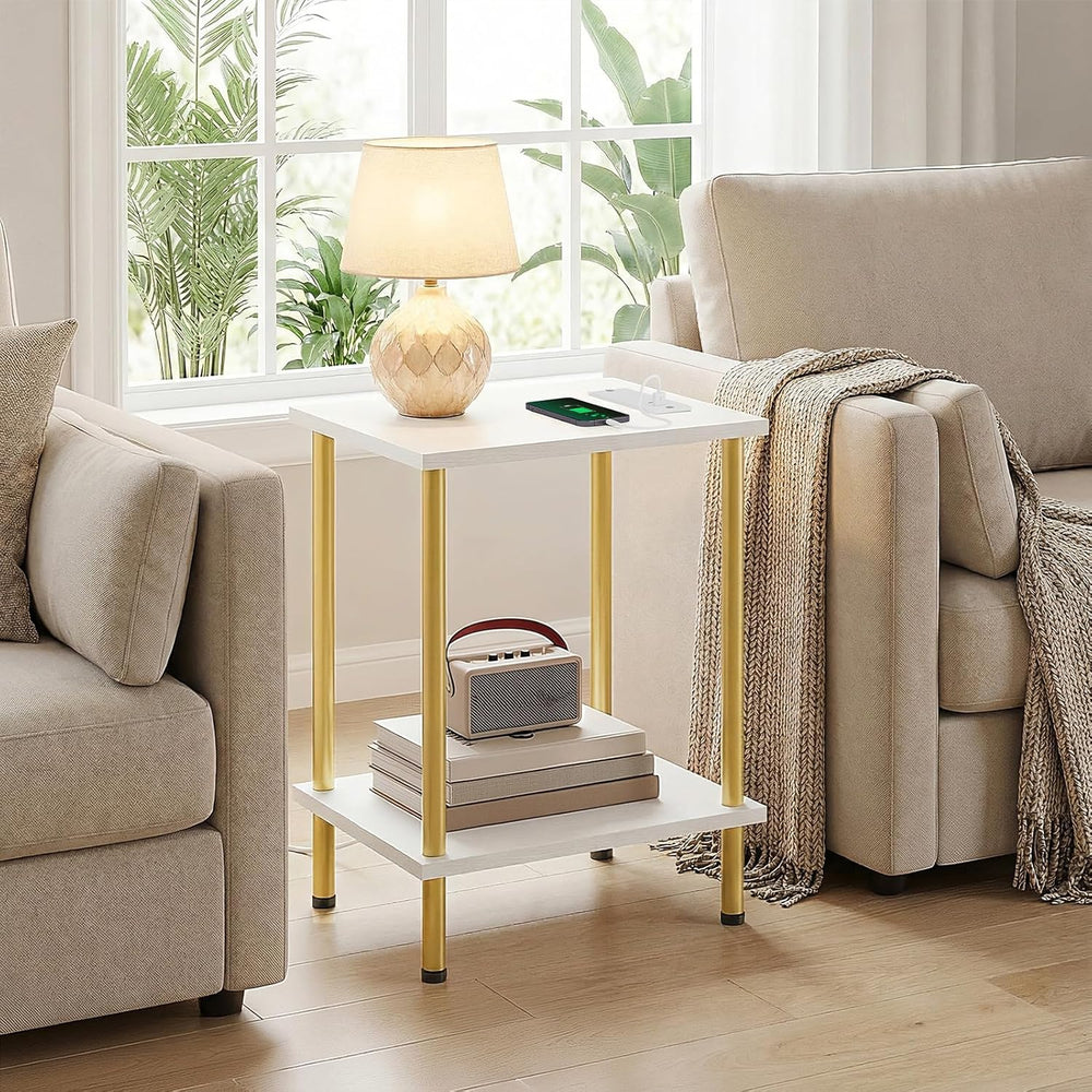 HOOBRO Side Table with Charging Station, End Table with USB Port and Outlet, ...