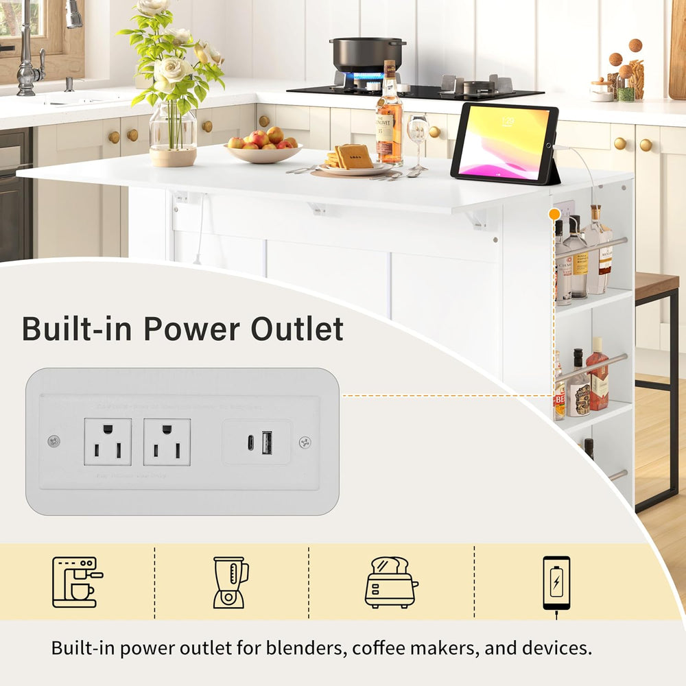 47.2" Multifunctional Kitchen Island with Drop Leaf & Power Outlet –...