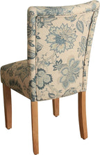 HomePop Parsons Classic Upholstered Accent Dining Chair, Set of 2, Blue Jacobean