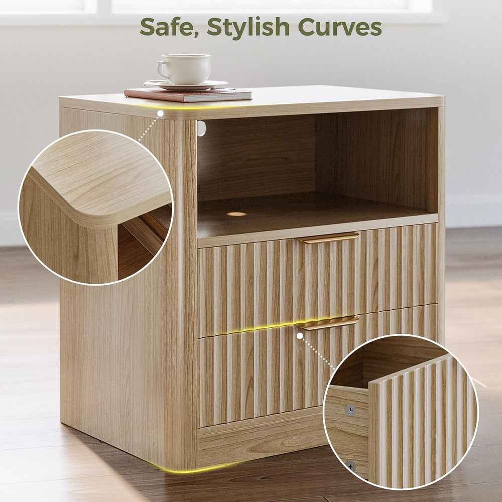 IRONCK Fluted Night Stand Set of 2, Oak