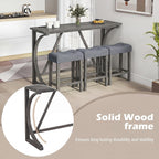 COSTWAY 4-Piece Farmhouse Bar Table Set with Power Outlet | Counter Height Dining Table Set w/ 3 Upholstered Stools, Wood Console Table Set for Kitchen, Dining Room, Living Room, Gray
