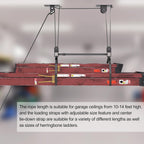 TRUSOON Ladder Storage, Larger Pulley Ladder Hoist, Self Locking Function Ladder Hanger, Garage Ceiling Mount Lift System for Kayak, Cargo Box, Canoe, Bike,Fit 10-14 Foot Ceilings, Hold 150 lbs