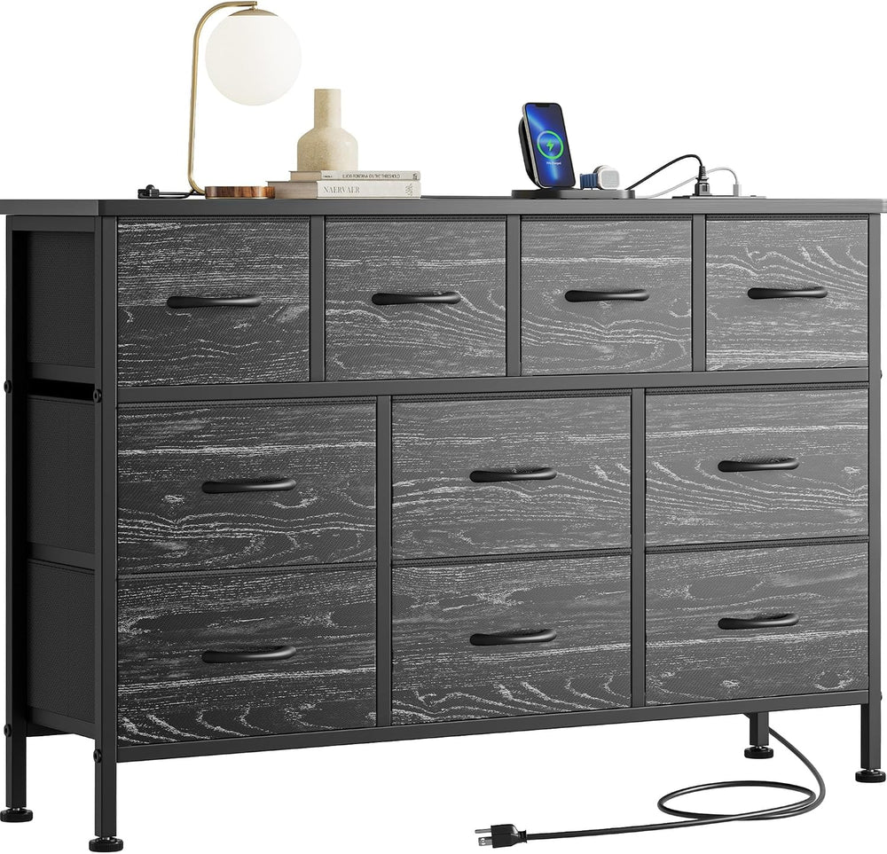 YaFiti TV Stand for Bedroom, Black Wood Veins | Dresser with 10 Fabric Drawer...