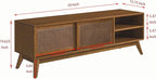 Ball & Cast 59" Mid Century Modern TV Stand for TVs up to 65", Media Console with Rattan Sliding Doors, 2 Open Shelves & Solid Wood Legs, Entertainment Center for Living Room,Bedroom,Brown Ebony