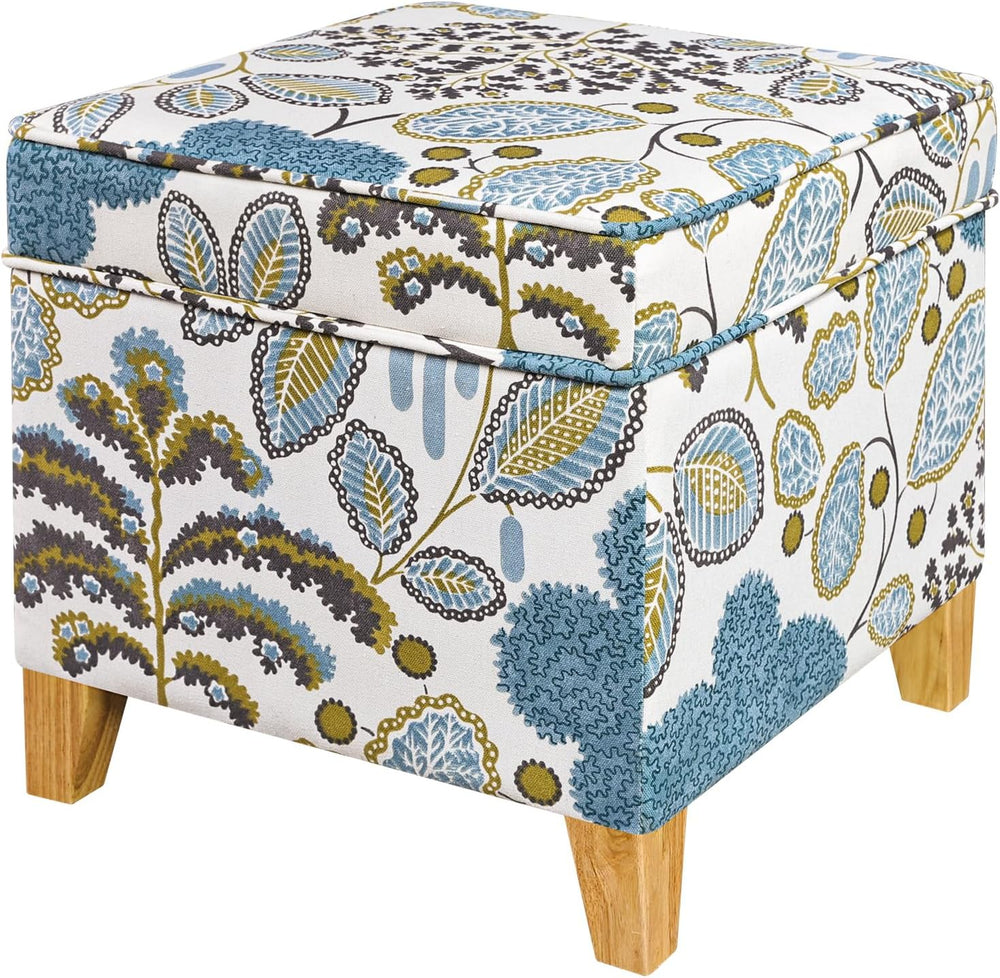 Adeco 18 Inch Linen Storage Ottoman Cube, Upholstered Footstool for Living Ro...