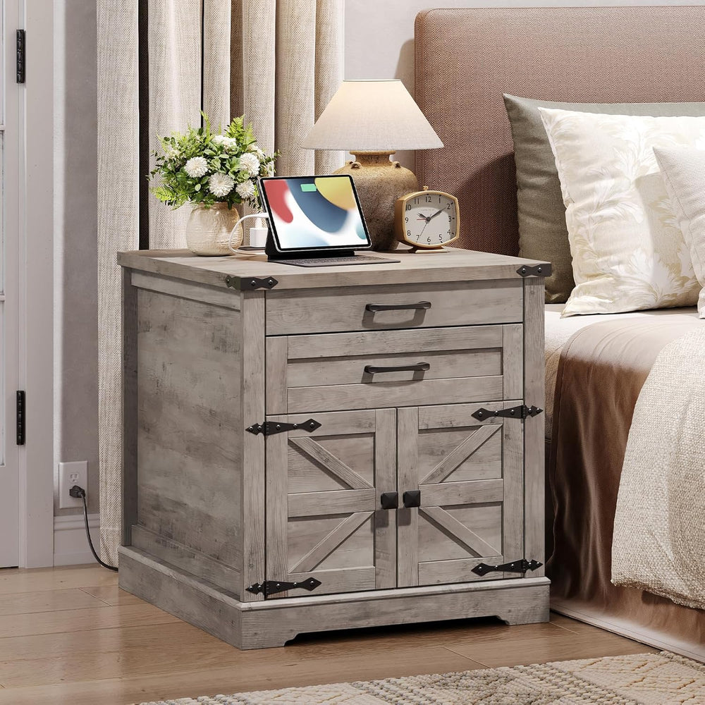 RALGEND Farmhouse End Table with Charging Station, 24'' Sofa Side Tab...