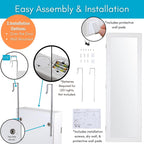 BIRDROCK HOME Hanging Jewelry Organizer - Lockable Storage Cabinet with Body Mirror & LED Lights, Door or Wall Mounted for Closet or Bedroom Dresser, Adjustable Height & Large Capacity - White