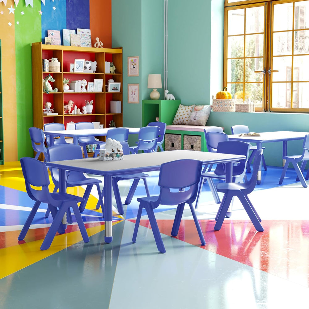 EMMA + OLIVER 23.625" W x 47.25" L Blue Plastic Activity Table Set-...