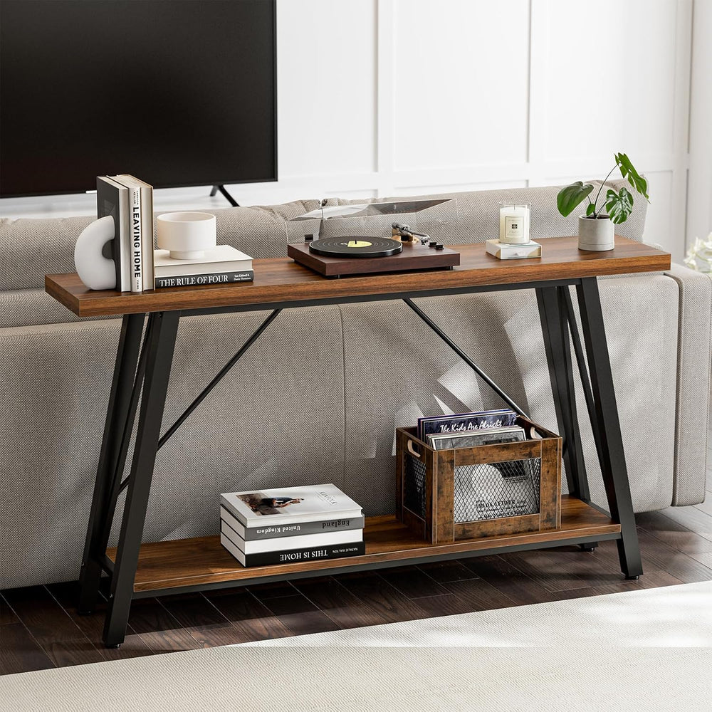 GAZHOME Console Table with Storage Shelf - Industrial Style Sofa Table Behind...
