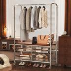 Rolling Clothing Garment Rack for Hanging Clothes–Portable Indoor Wardrobe Closet Organizer Shelves Metal Hanger Stand Heavy Duty Coat Drying Storage Racks with Wheels 15.7"Dx37"Wx67.7"H Chrome