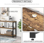 EXCEFUR Industrial Sofa Console Table, Entryway Table with 3 Tier Wood Storage Shelves, Foyer Table for Living Room Hallway Behind Couch, Rustic Brown