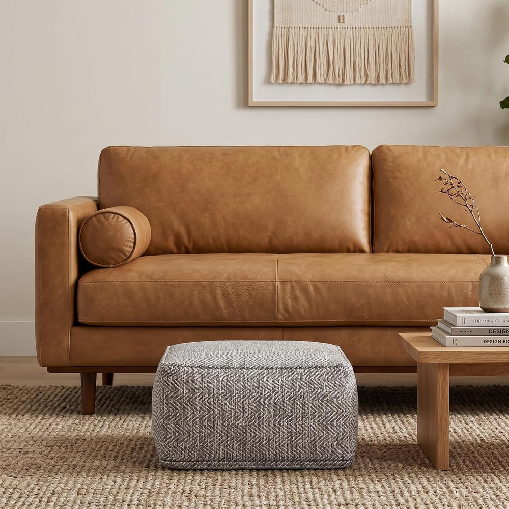 SIMPLIHOME Nate 20" Wide Square Pouf in Patterned Grey Melange Cotton