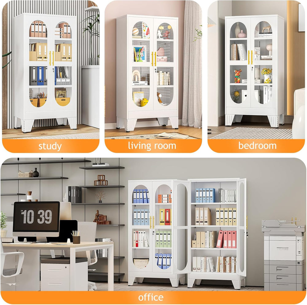 PAOFIN 47" H Locking Display Cabinet with Glass Door, Metal Cabinets wit...