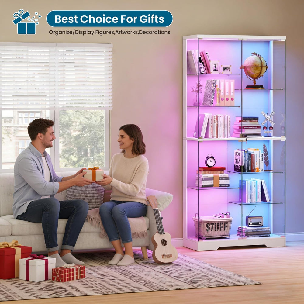 Lvifur 71'' Glass Display Cabinet - with RGB Lights,10-Tier Curio Cab...