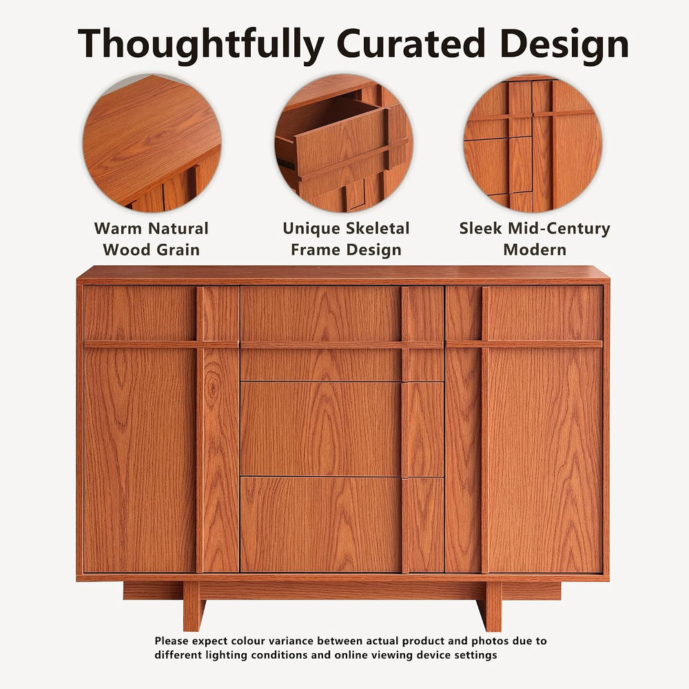 47.2" Buffet Cabinet with Storage, Skeleton Line Design, Cherry