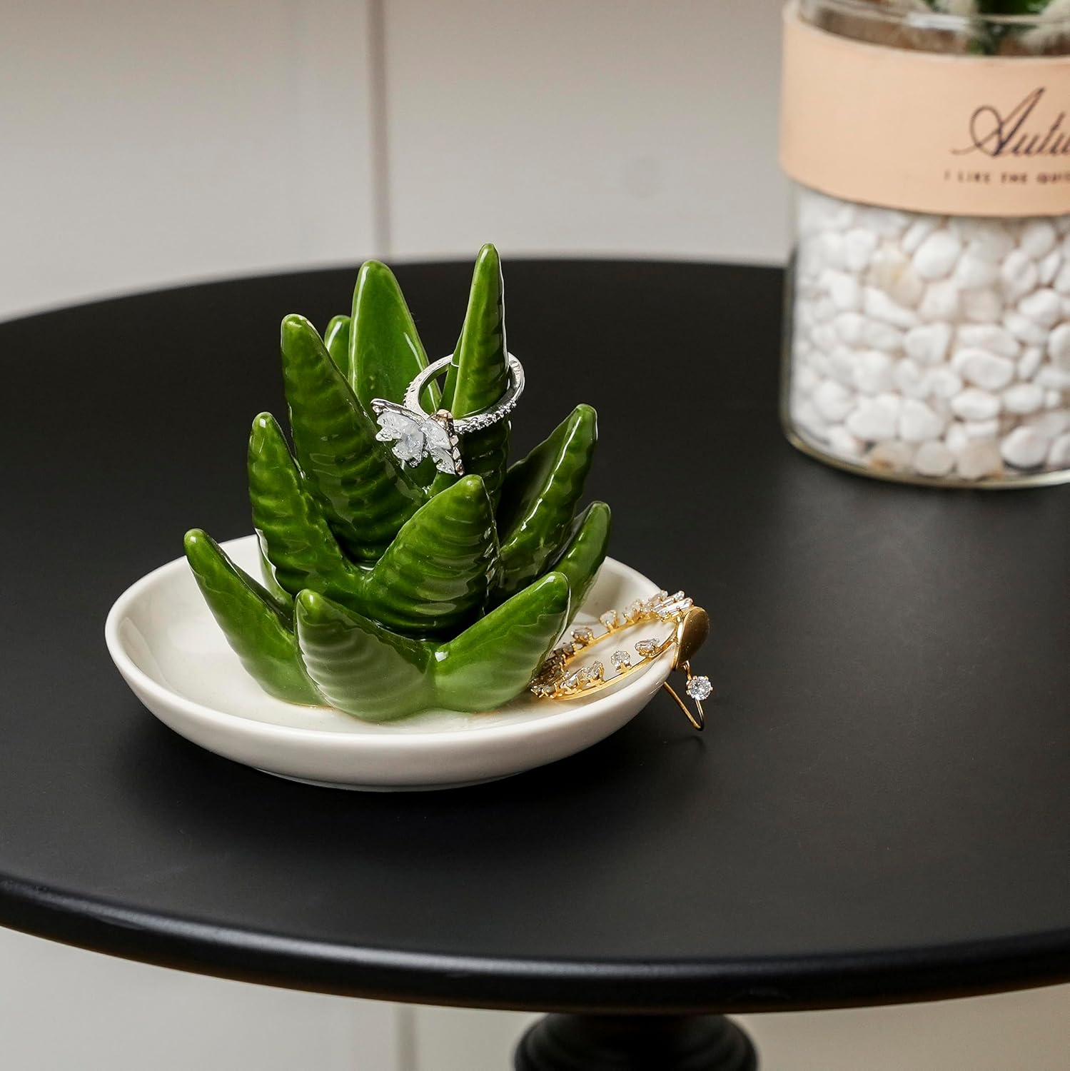 Aloe Ring Holder Ceramic Ring Dish, Jewelry Holder Dish Trinket Tray For Rings Earrings Trinkets Organizer, Christmas Birthday Bridesmaid Gifts for Women