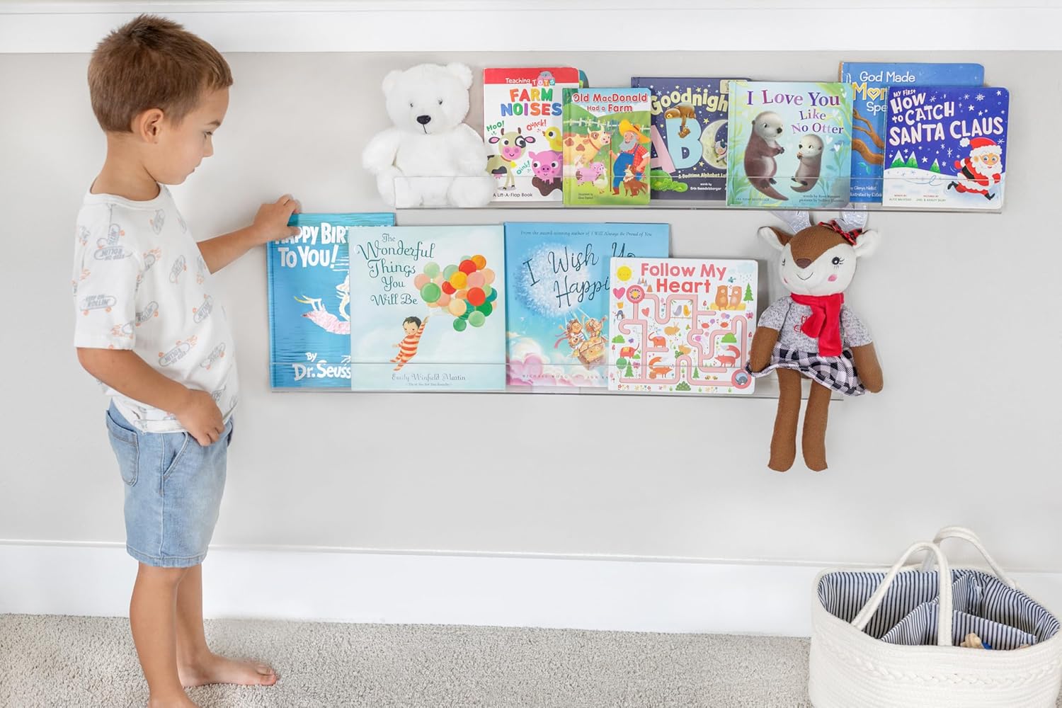 Rebecca Luxurious Acrylic Floating Shelves for Wall - 2 Pack of 24" x 2" x 4" - 5mm Thick Clear Book Shelf for Bathroom, Bedroom, Nursery, Kids Room with Easy Installation Hardware – Cute Bookshelf
