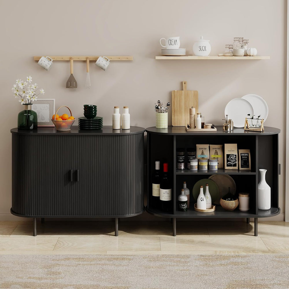 40" Fluted Buffet Sideboard Cabinet with Sliding Door, Black