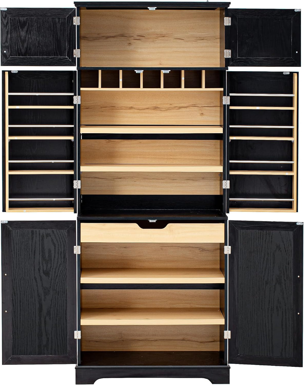 78.2" Tall Farmhouse Kitchen Pantry with 6 Doors and 8 Racks, Wood Cupbo...