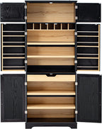 78.2" Tall Farmhouse Kitchen Pantry with 6 Doors and 8 Racks, Wood Cupboard Storage Cabinet with 4 Adjustable Shelves, Hidden Drawer, Wine Rack for Kitchen, Dining & Bathroom (Ash Black-11.22)