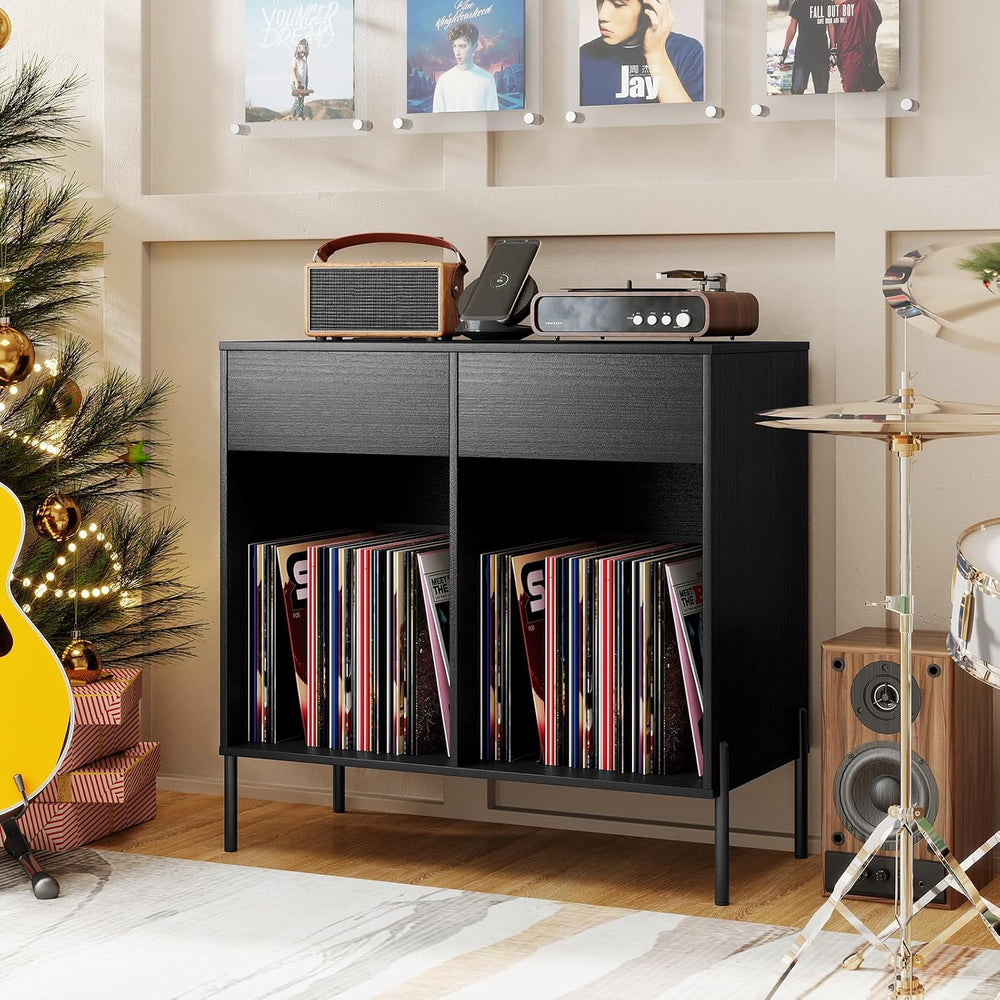 LOKO Large Record Player Stand with Charging Station, Vinyl Record Holder wit...
