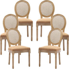 French Country Dining Chairs Set of 6, Caramel Kitchen & Dining Room Chairs Set of 6, Rattan Dining Chairs, Cane Back, Wood Legs, Sillas De Comedor (Rattan, Amber, 6Pcs)