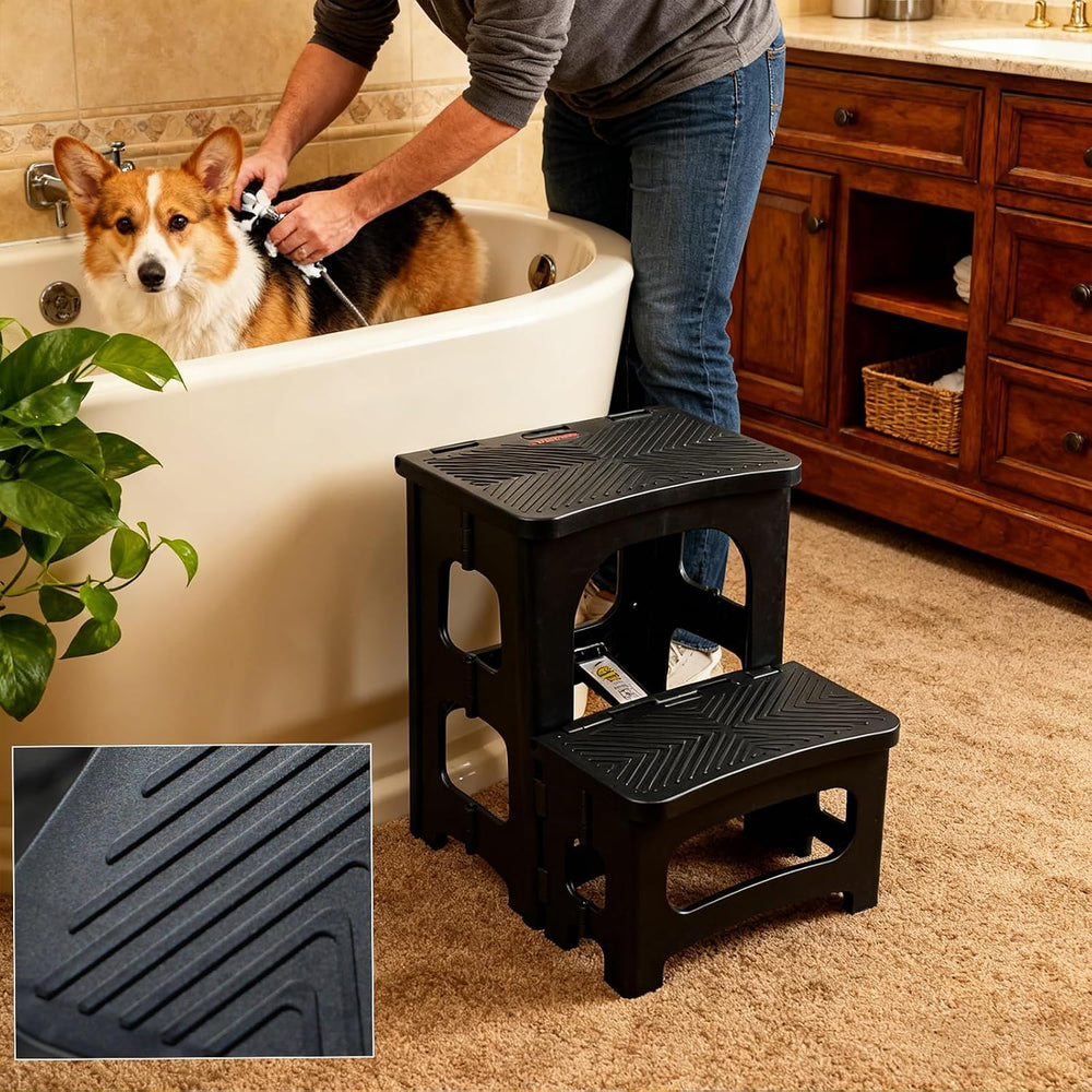 2-Step Folding Stool Ladder,Non-Slip Portable Collapsible Step Stool for Kitc...