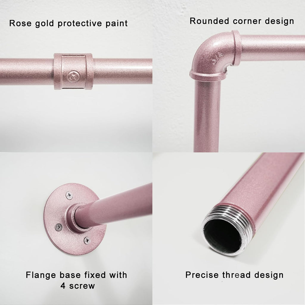 WEBI Industrial Pipe Clothing Rack,20" Wall Mounted Clothes Rack for Hanging Clothes,Heavy Duty Metal Garment Rack Bar Wall Mount Clothing Rod for Closet,Laundry Room,Rose Gold