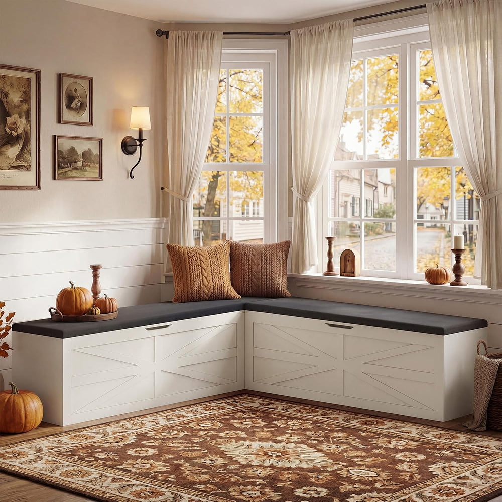Apicizon L Shaped Storage Bench with Cushion, 63" Breakfast Nook Dining ...