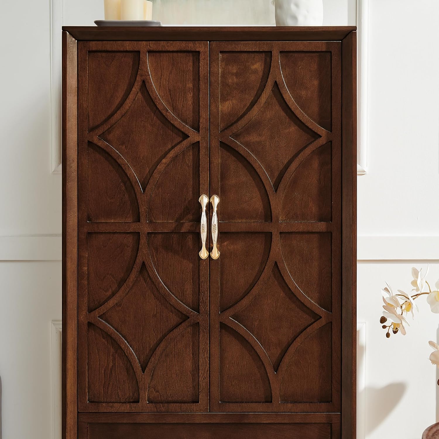 DSHADE 53.5" Tall Mid-Century Modern Kitchen Pantry Cabinet, Retro Sideboard Buffet with Doors/Drawers, Walnut Finish for Entryway, Living Room, Kitchen, Garage Storage