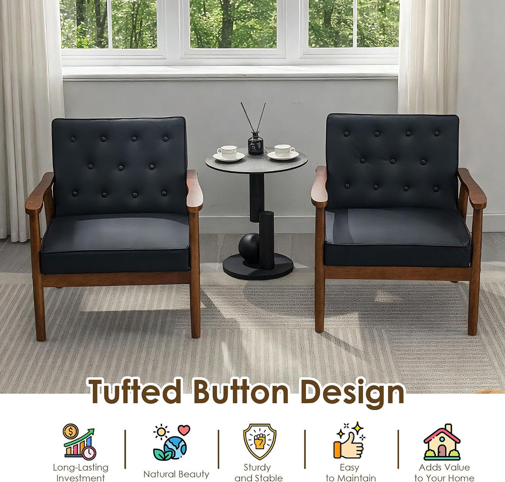 Waiting Room Accent Chairs Set of 2, Black Leather ArmChairs, Office Guest | ...