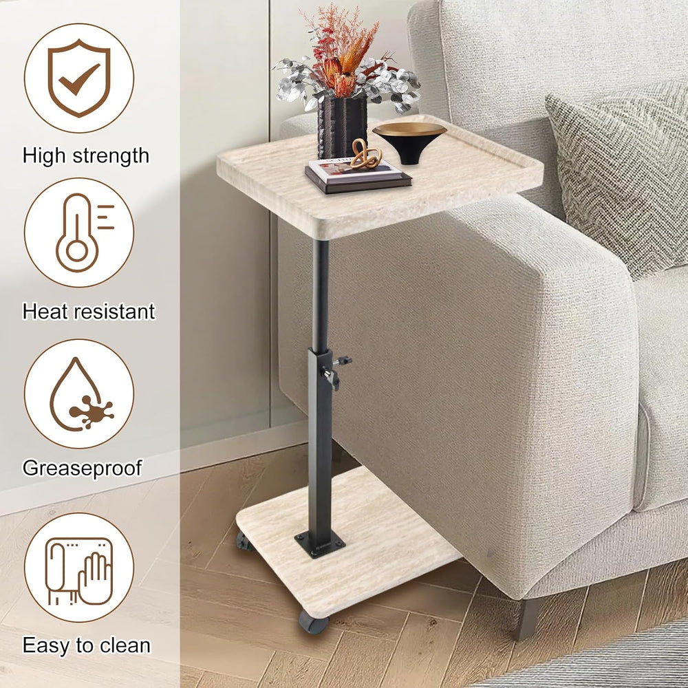 Simcat Adjustable Height C Shaped End Table, 360° Swivel Side Table TV Tray f...
