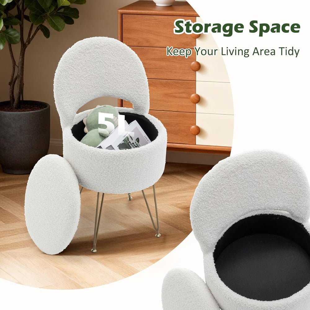 Korser Vanity Stool Chair with Storage and Folding Back, 13"x13"x27...