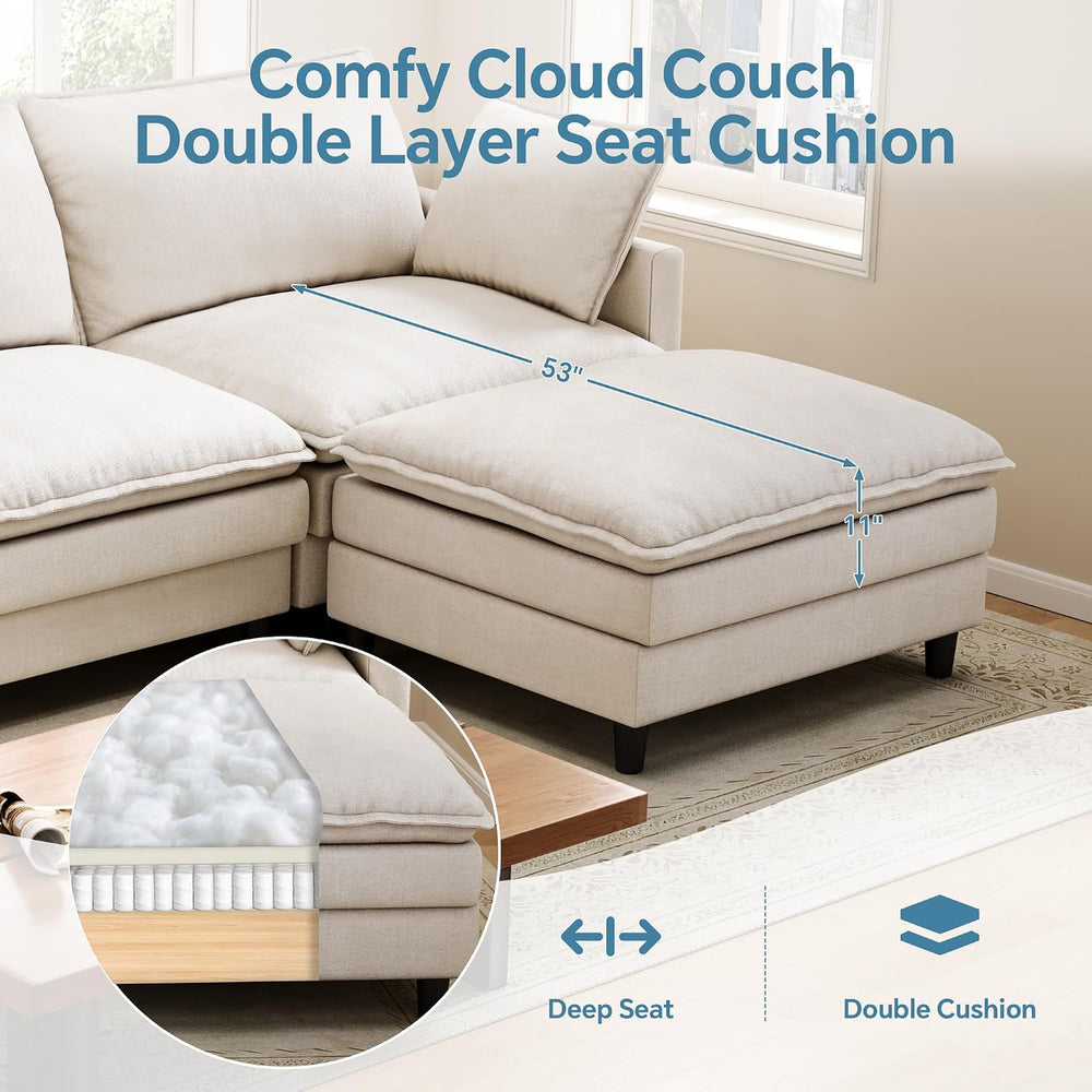 102'' L-Shaped Cloud Couch Sectional Sofa for Living Room, Beige | US...